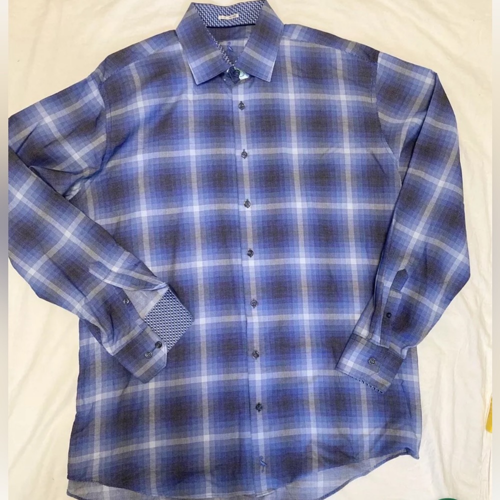 Tailorbyrd Blue Check Cotton Button Up Shirt Size XXL